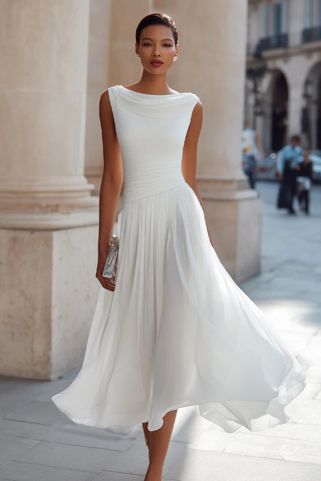 Women’s Elegant Pleated Midi Dress with Cowl Neck Design 5
