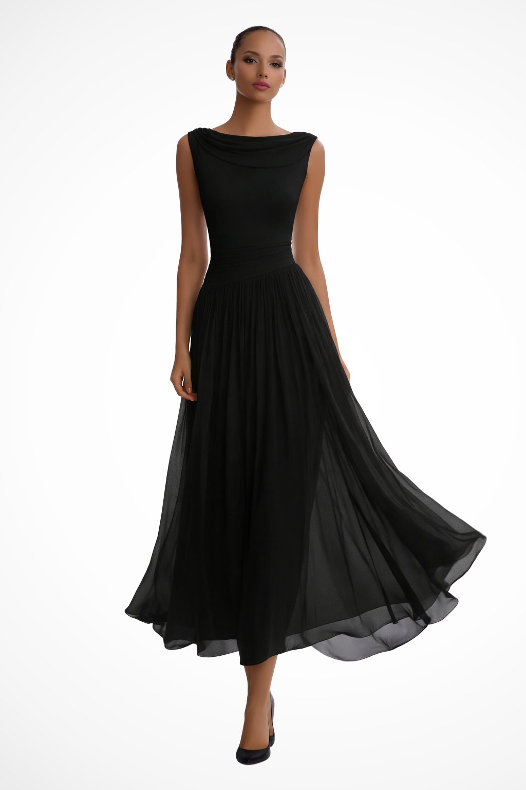 Women’s Elegant Pleated Midi Dress with Cowl Neck Design 6