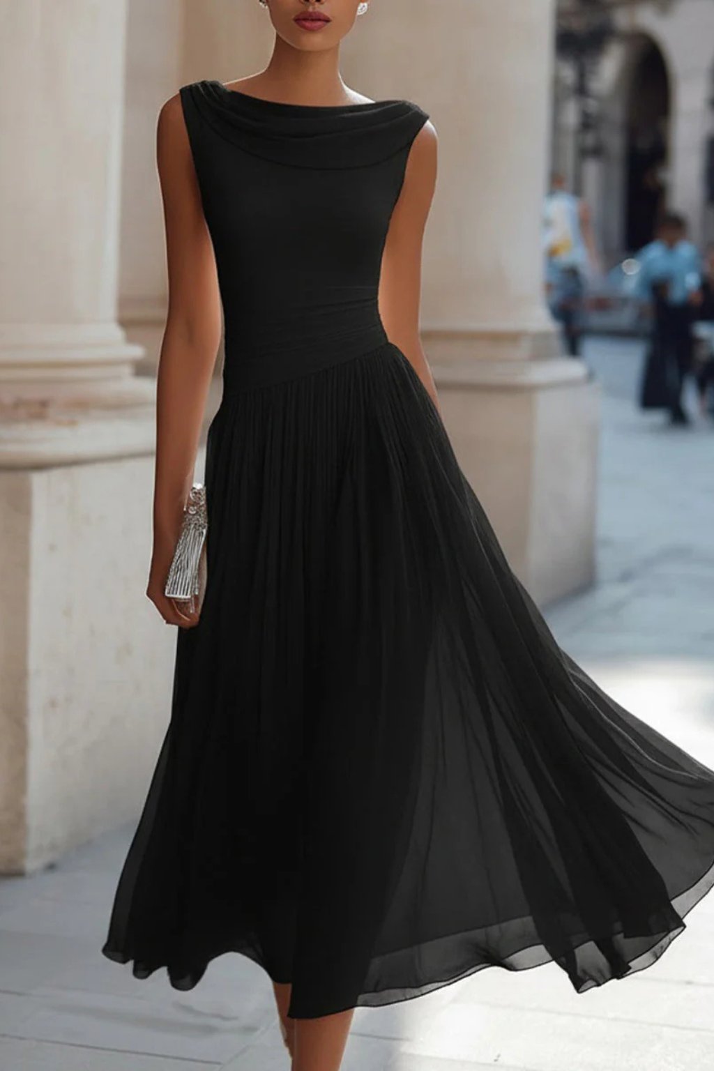 Women’s Elegant Pleated Midi Dress with Cowl Neck Design 7