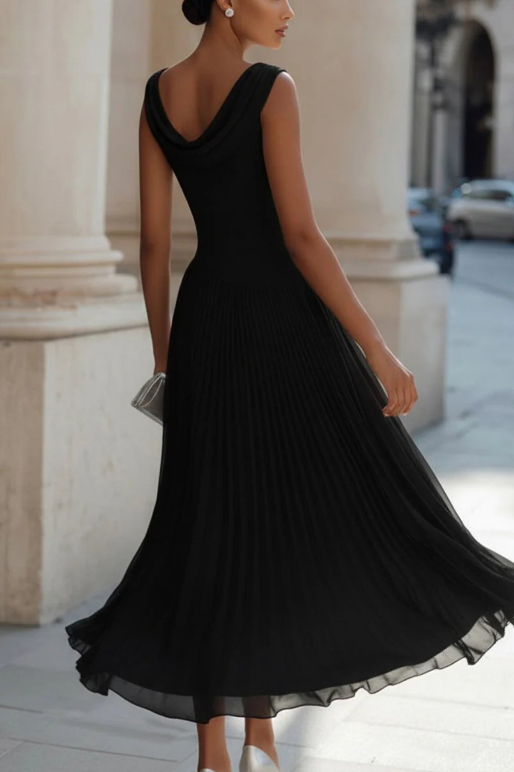 Women’s Elegant Pleated Midi Dress with Cowl Neck Design 8