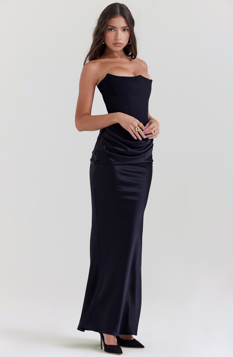 Women’s Elegant Strapless Maxi Dress with Corset Design 4