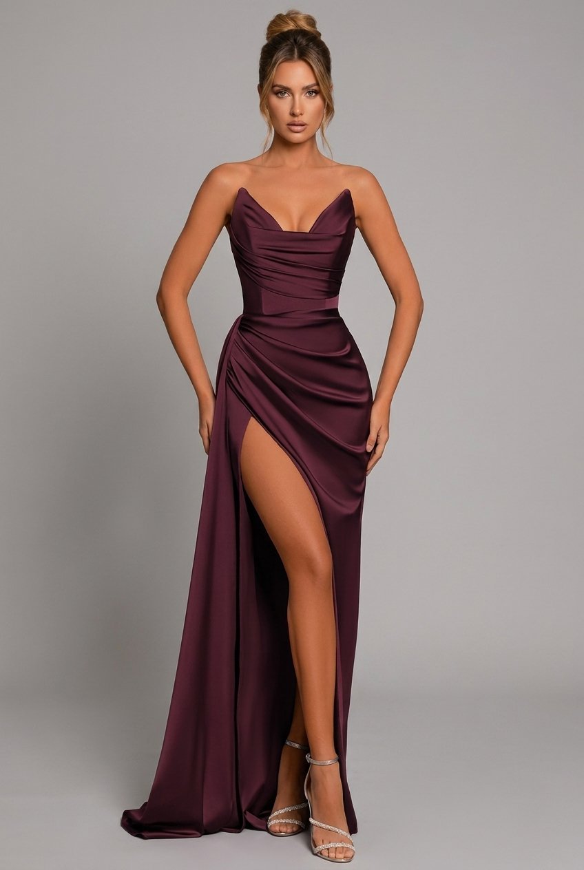Women’s Elegant Strapless Maxi Dress with Sweetheart Neckline 0