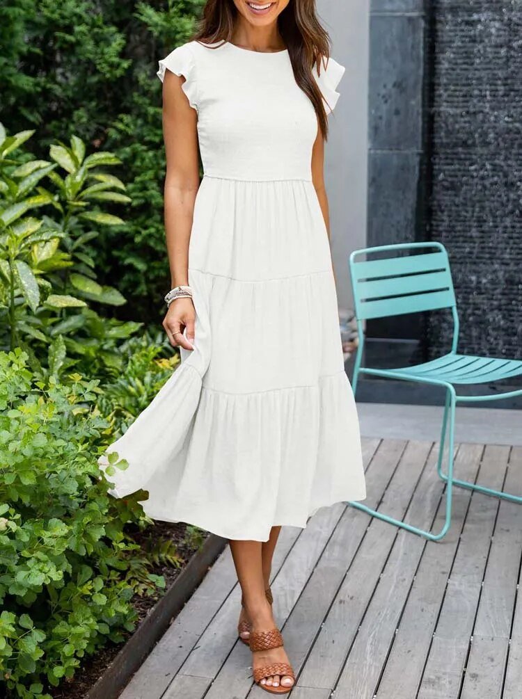 Women’s Elegant Tiered Maxi Dress with Cap Sleeves for Effortless Style 10