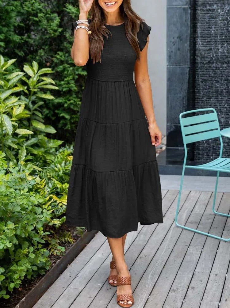 Women’s Elegant Tiered Maxi Dress with Cap Sleeves for Effortless Style 11