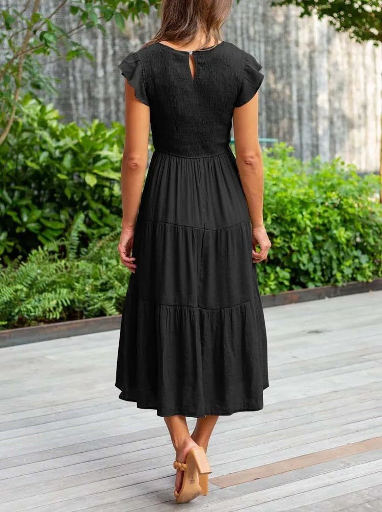 Women’s Elegant Tiered Maxi Dress with Cap Sleeves for Effortless Style 2