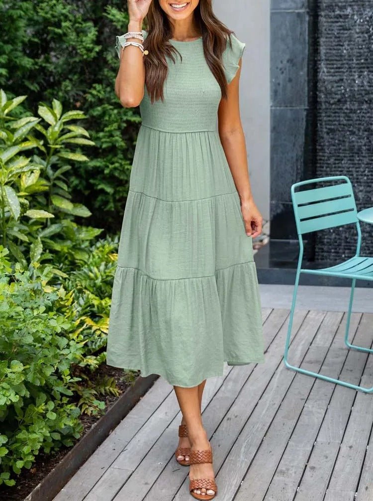 Women’s Elegant Tiered Maxi Dress with Cap Sleeves for Effortless Style 3