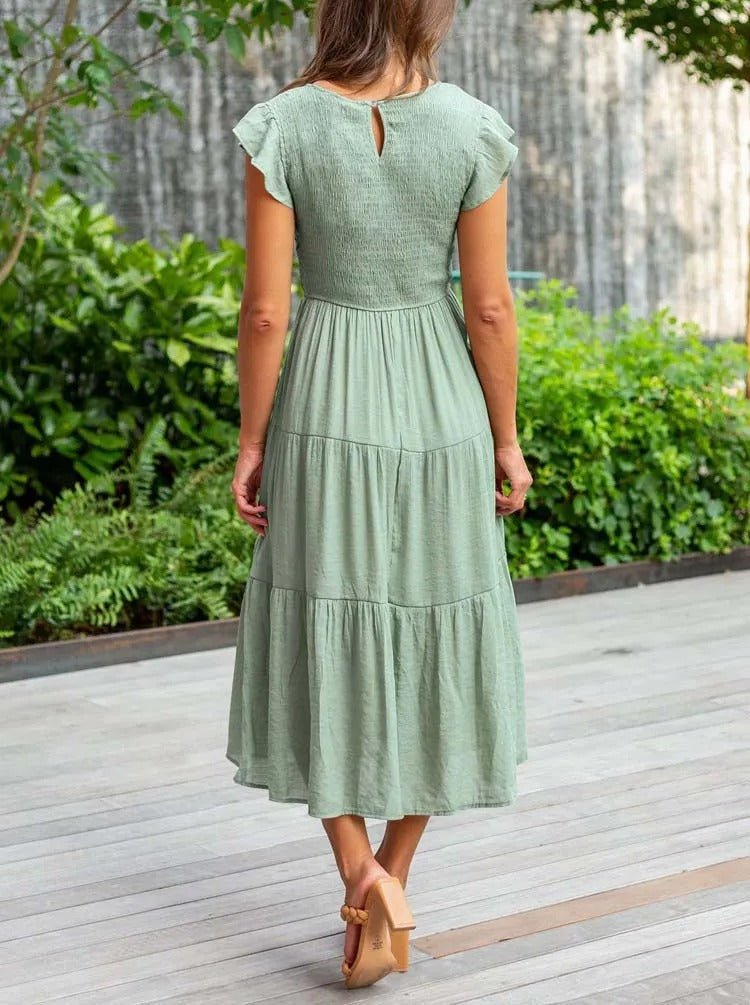 Women’s Elegant Tiered Maxi Dress with Cap Sleeves for Effortless Style 4