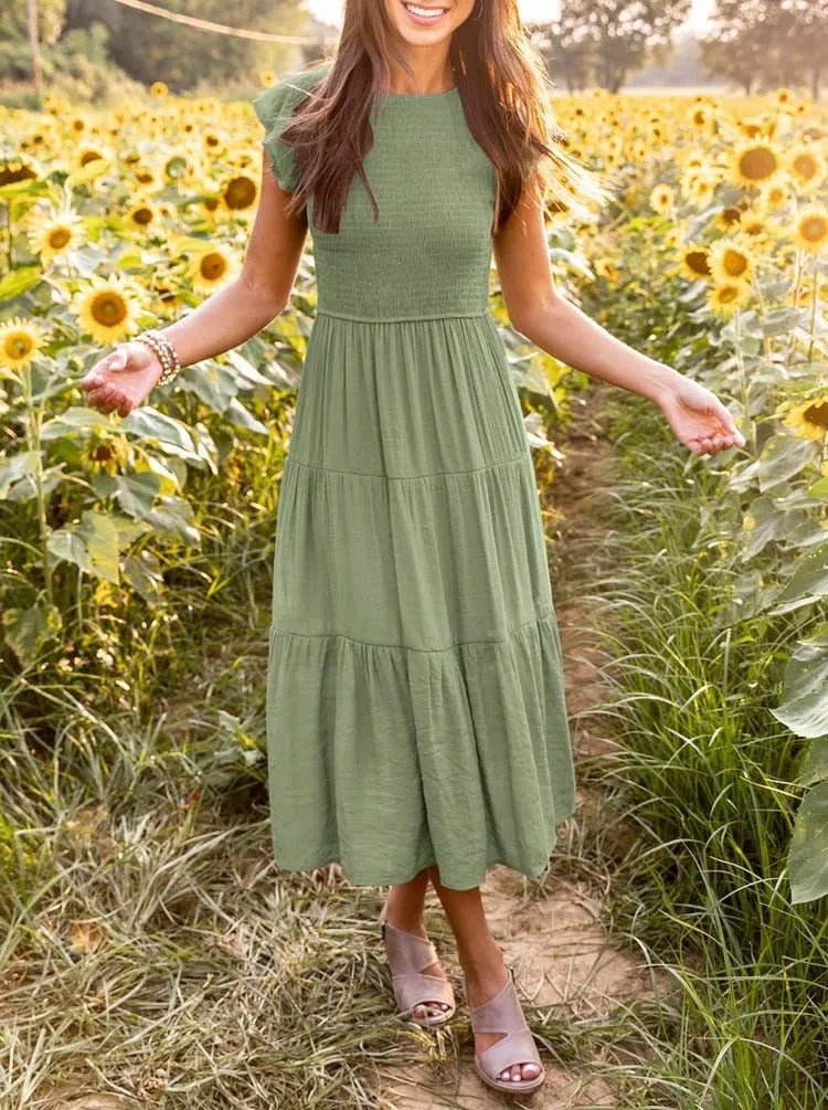 Women’s Elegant Tiered Maxi Dress with Cap Sleeves for Effortless Style 5
