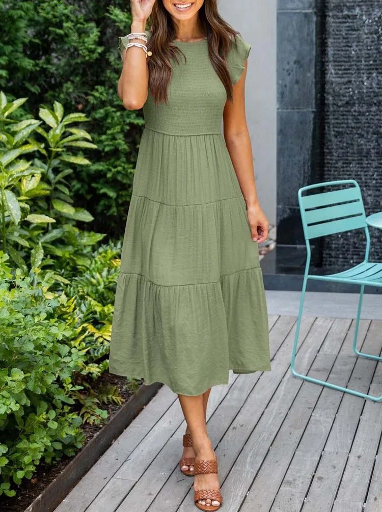 Women’s Elegant Tiered Maxi Dress with Cap Sleeves for Effortless Style 6