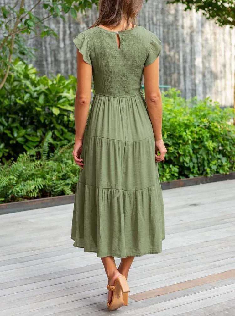 Women’s Elegant Tiered Maxi Dress with Cap Sleeves for Effortless Style 7