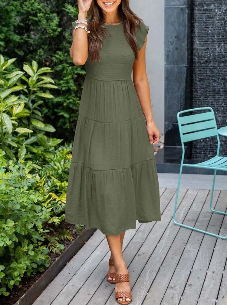 Women’s Elegant Tiered Maxi Dress with Cap Sleeves for Effortless Style 8