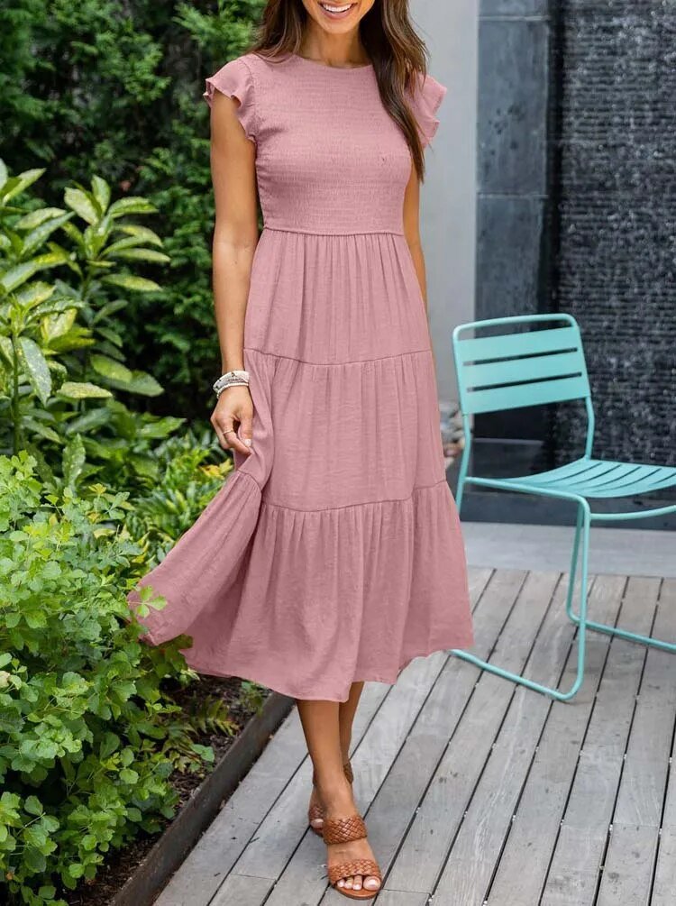 Women’s Elegant Tiered Maxi Dress with Cap Sleeves for Effortless Style 9