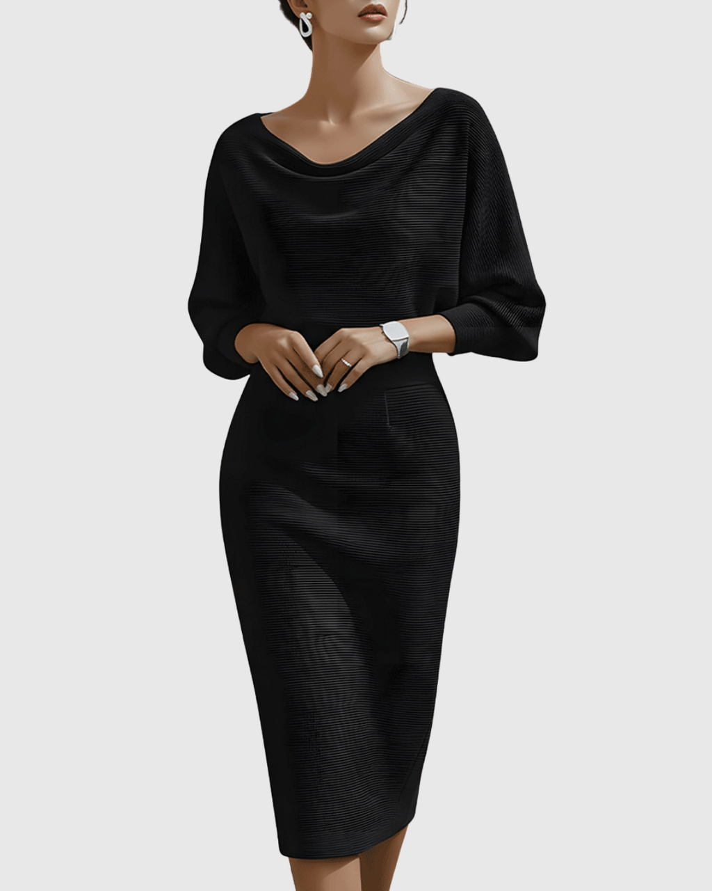 Women’s Elegant White Midi Dress with Draped Design 0