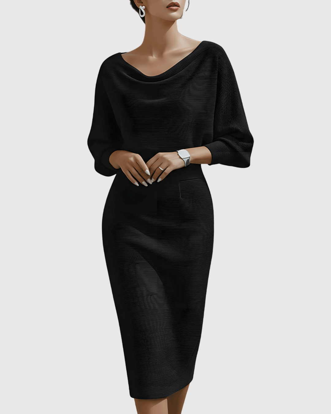 Women’s Elegant White Midi Dress with Draped Design 0