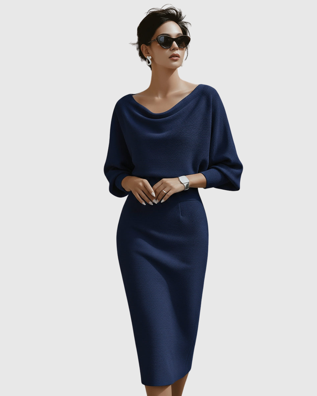 Women’s Elegant White Midi Dress with Draped Design 1