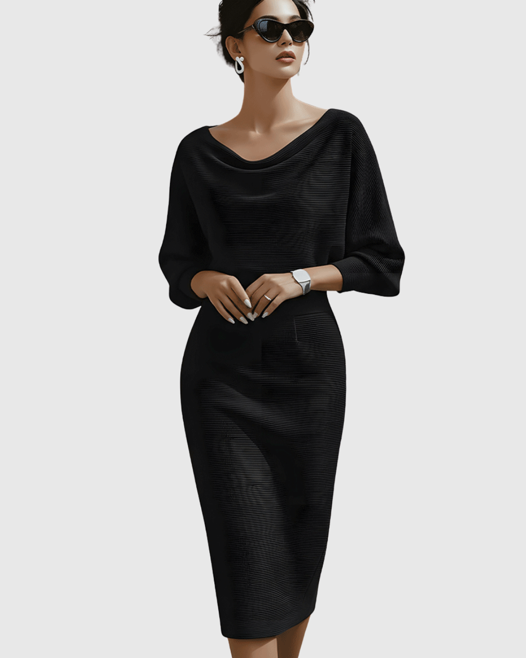 Women’s Elegant White Midi Dress with Draped Design 2