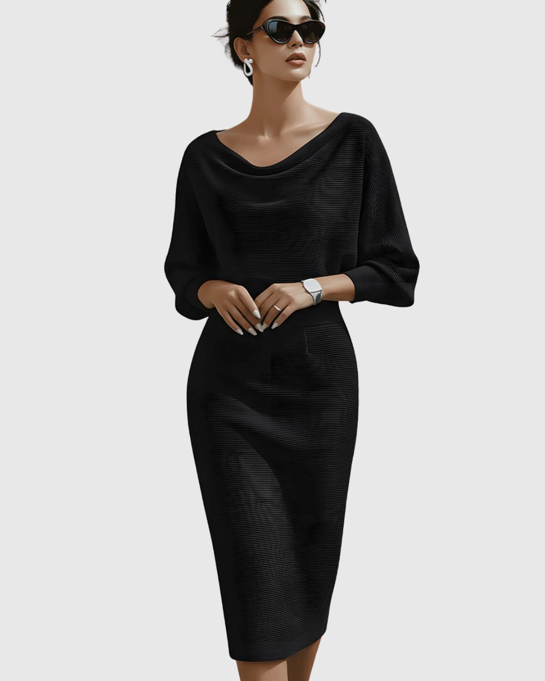 Women’s Elegant White Midi Dress with Draped Design 2