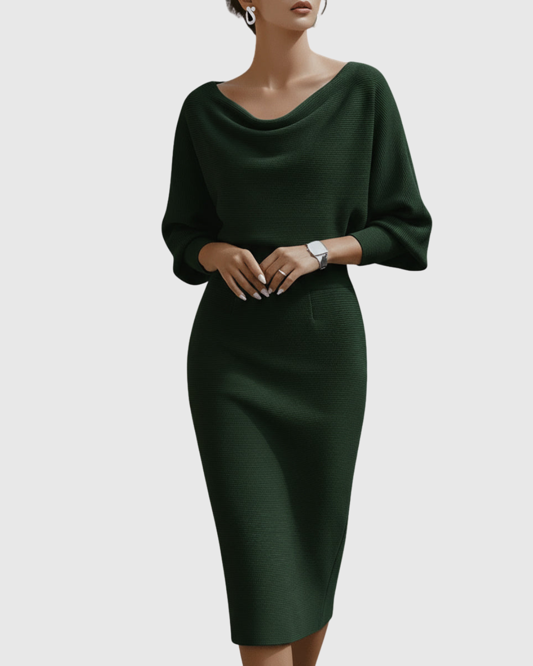 Women’s Elegant White Midi Dress with Draped Design 3