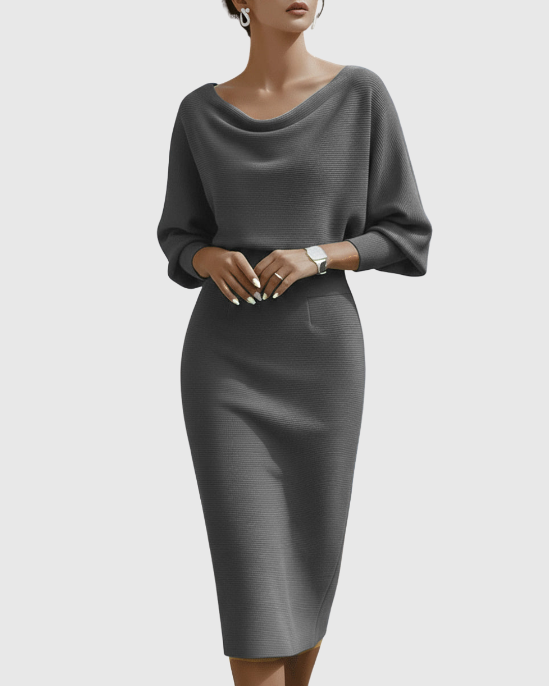 Women’s Elegant White Midi Dress with Draped Design 4