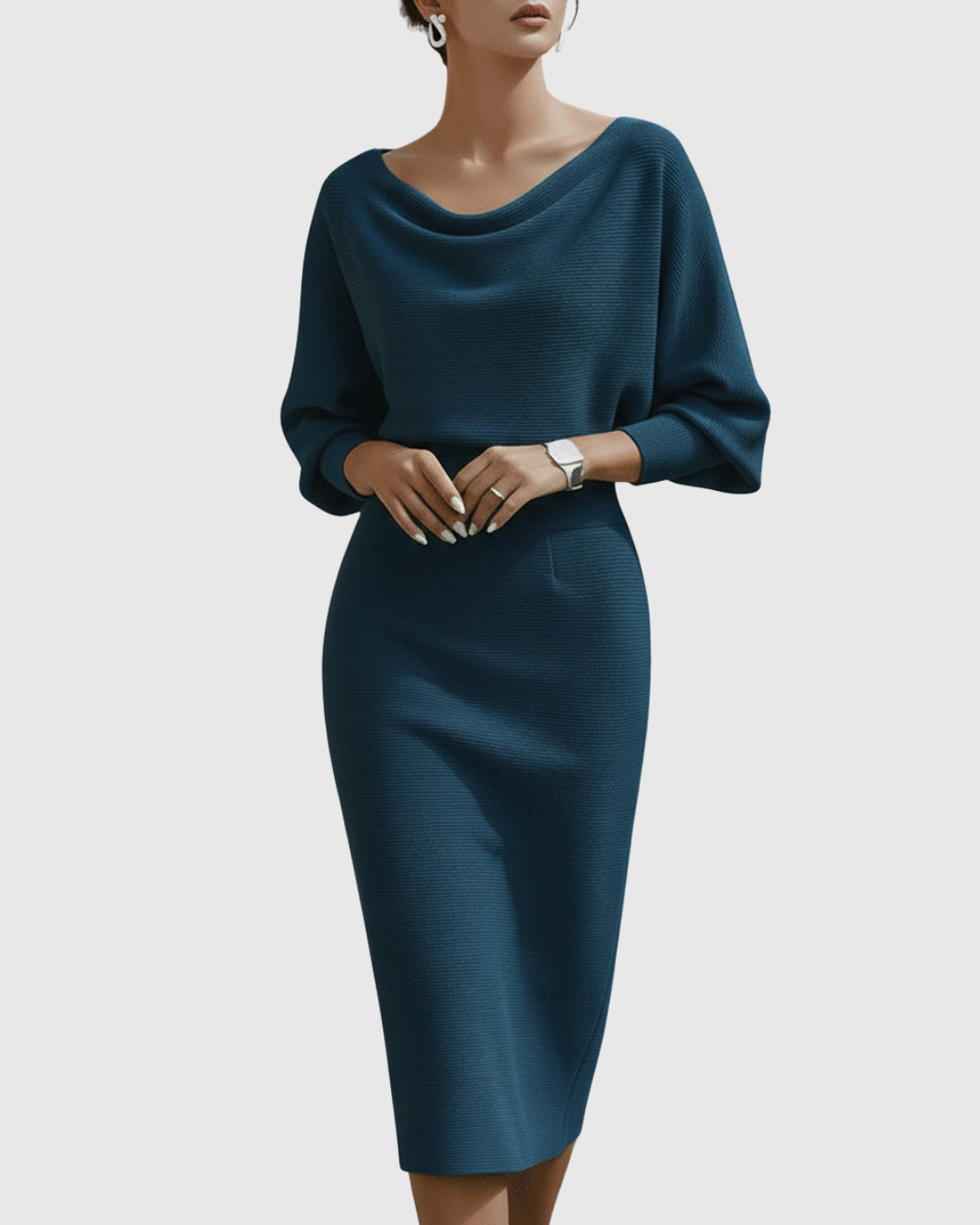 Women’s Elegant White Midi Dress with Draped Design 5