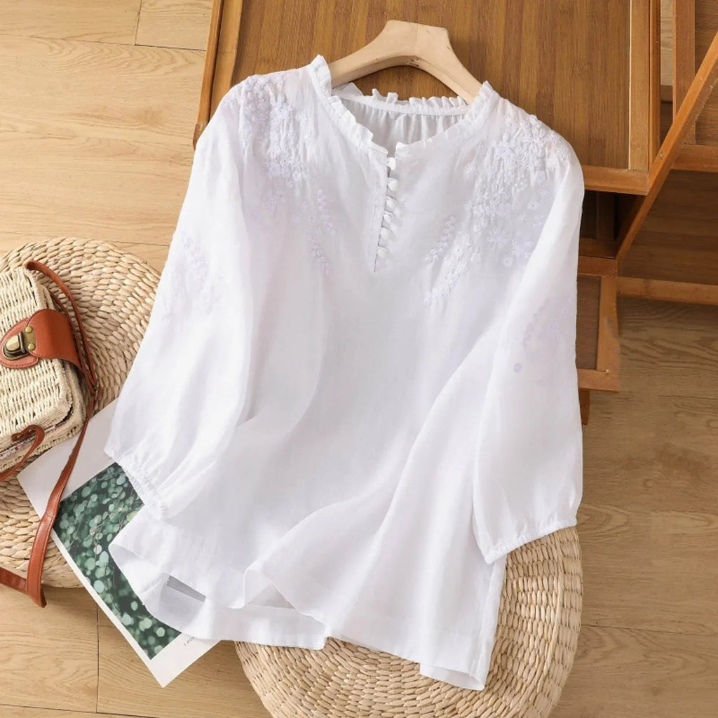 Women’s Embroidered Blouse Relaxed Fit with 3/4 Sleeves 0