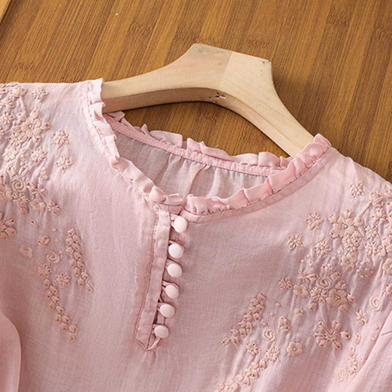Women’s Embroidered Blouse Relaxed Fit with 3/4 Sleeves 3