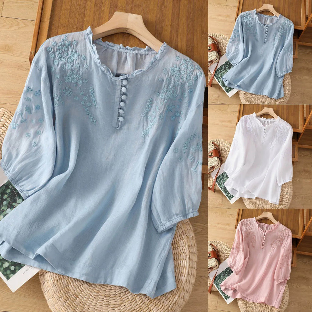 Women’s Embroidered Blouse Relaxed Fit with 3/4 Sleeves 4