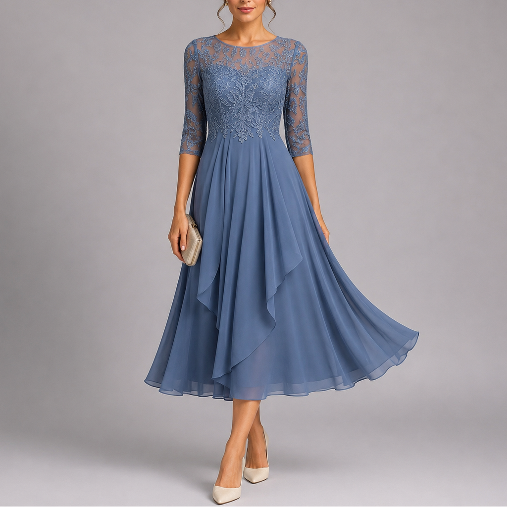 Women’s Embroidered Lace Midi Dress Elegant Wedding Guest Style 0