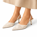 Women’s Embroidered Mesh Mule Heels Floral Design Pointed Toe 0