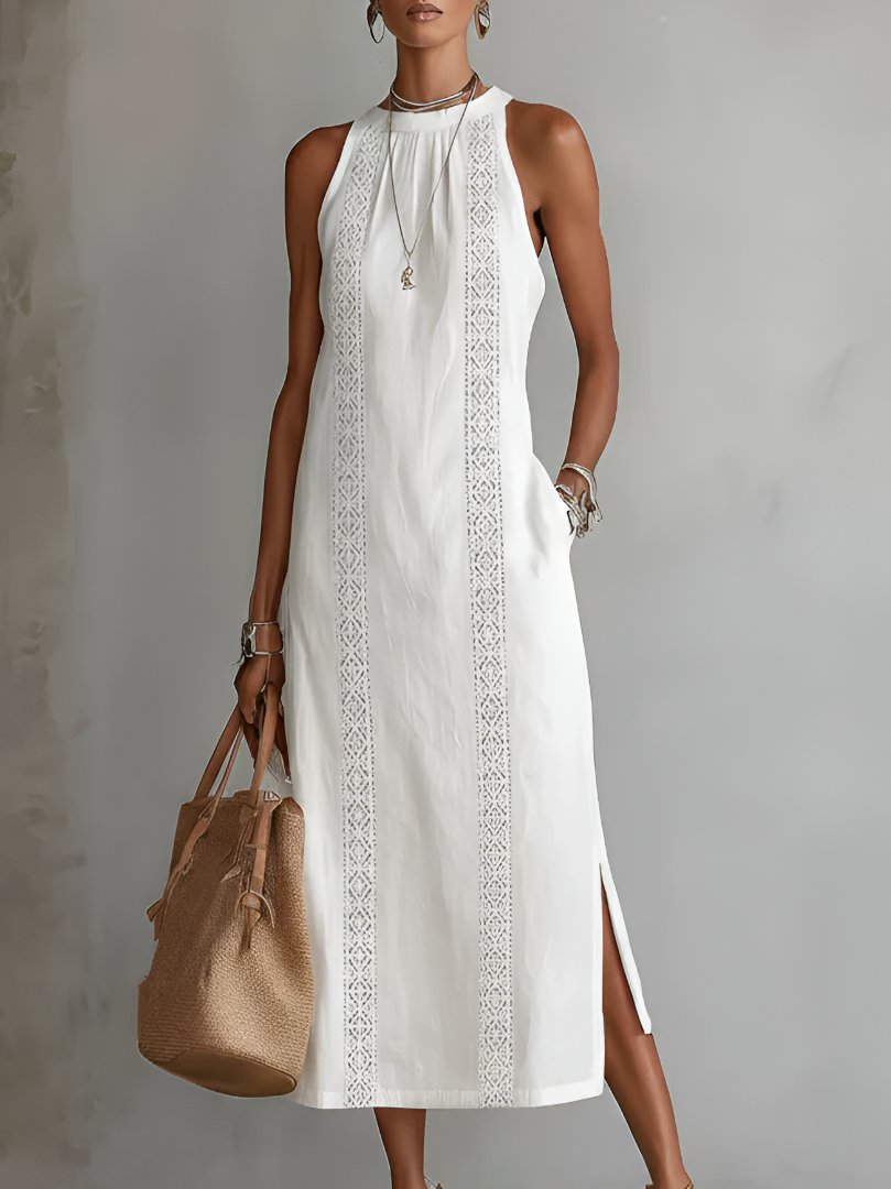 Women’s Embroidered Midi Dress Elegant Sleeveless Design 0
