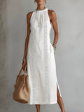 Women’s Embroidered Midi Dress Elegant Sleeveless Design 0