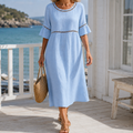 Women’s Eyelet Midi Dress Flared Sleeves and A-Line Silhouette 0