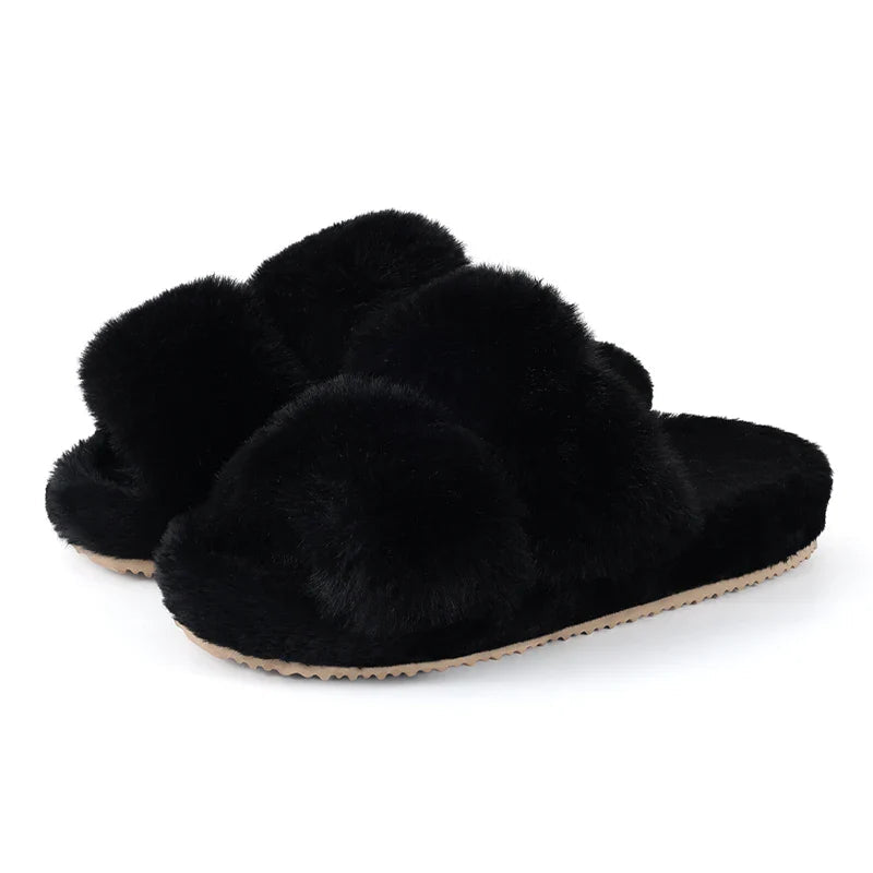 Women’s Faux Fur Slide Slippers Cozy Indoor Comfort 2