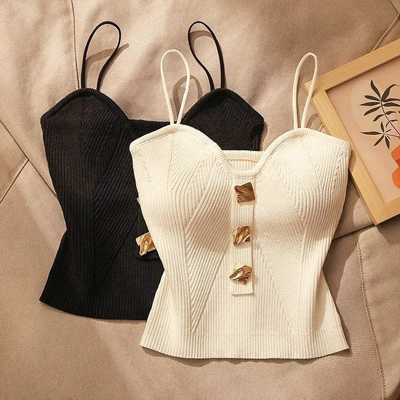 Women’s Fitted Knit Crop Top with Thin Straps for Going Out 2