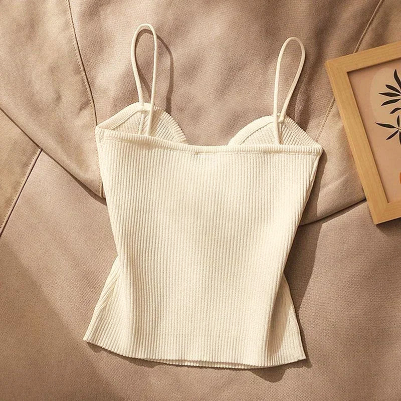 Women’s Fitted Knit Crop Top with Thin Straps for Going Out 3