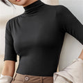 Women’s Fitted Turtleneck Top Stylish Elbow Sleeve Design 0
