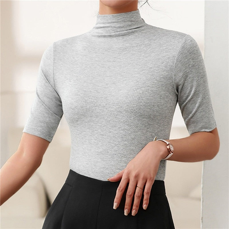 Women’s Fitted Turtleneck Top Stylish Elbow Sleeve Design 2
