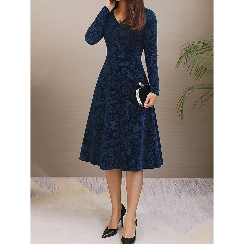 Women’s Floral A-Line Midi Dress Elegant Silhouette 0
