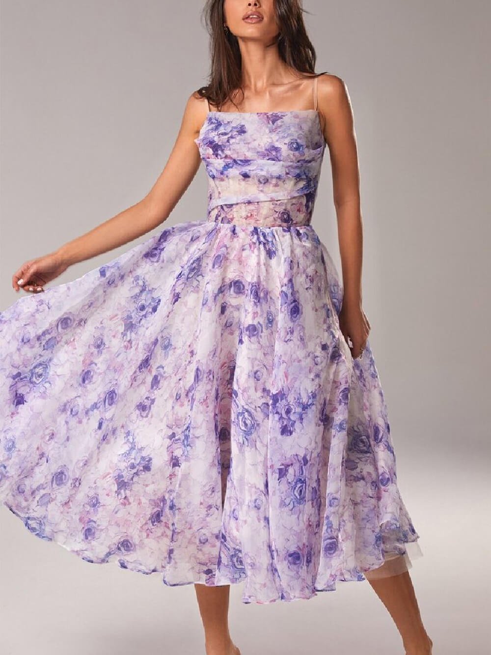 Women’s Floral A-Line Midi Dress Elegant Spaghetti Strap Design 1