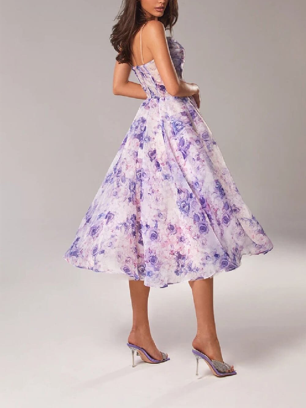 Women’s Floral A-Line Midi Dress Elegant Spaghetti Strap Design 2