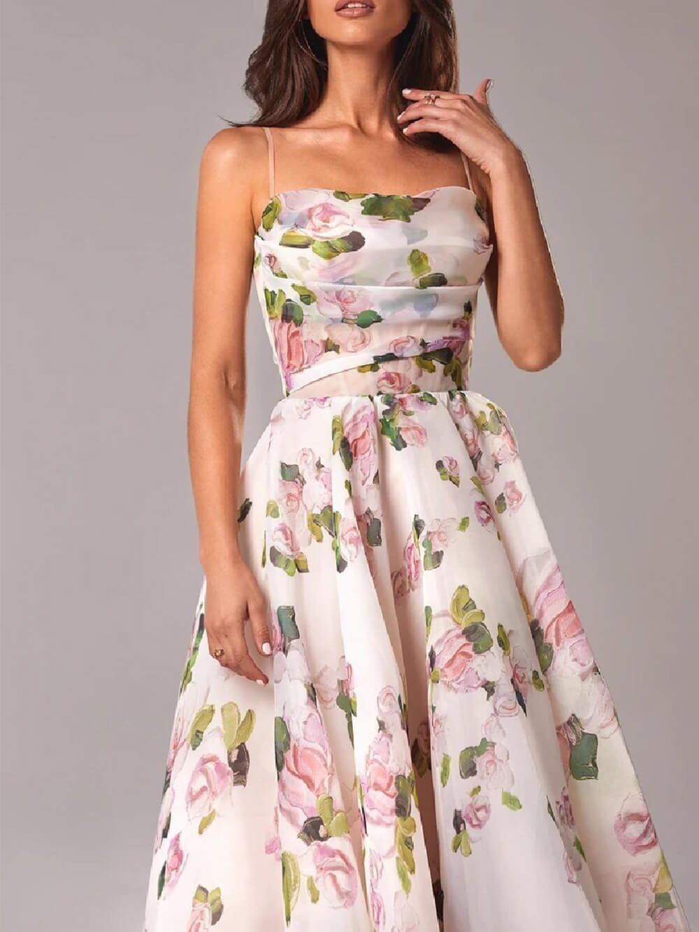 Women’s Floral A-Line Midi Dress Elegant Spaghetti Strap Design 3