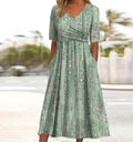 Women’s Floral A-Line Midi Dress V-Neck Short Sleeve 0