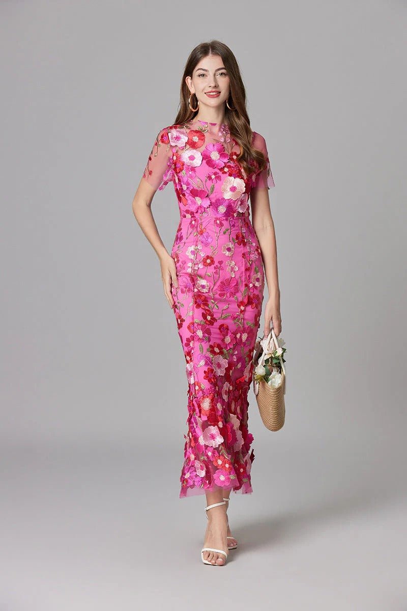 Women’s Floral Applique Maxi Dress Elegant Sleeveless Design 4