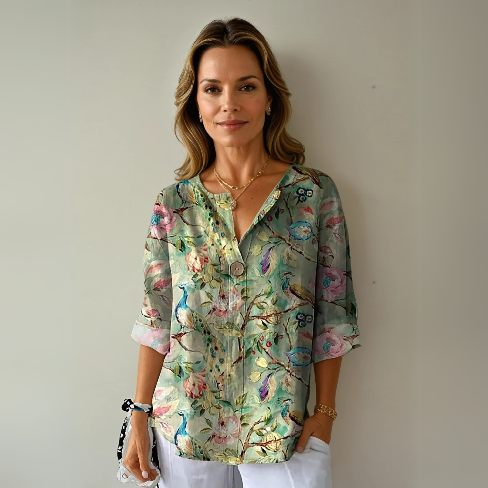 Women’s Floral Blouse 3/4 Sleeve Button-Down Style 2