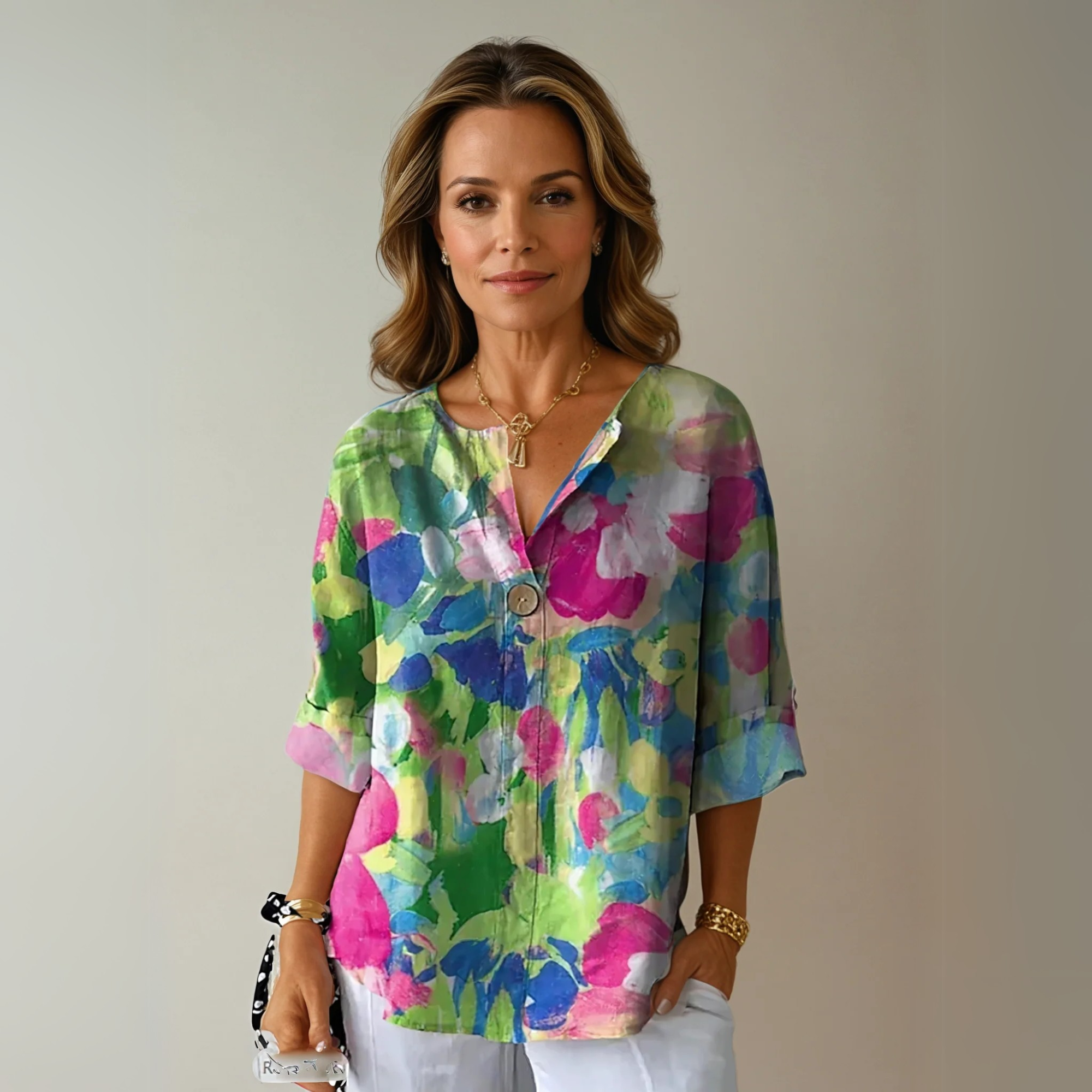 Women’s Floral Blouse 3/4 Sleeve Button-Down Style 3