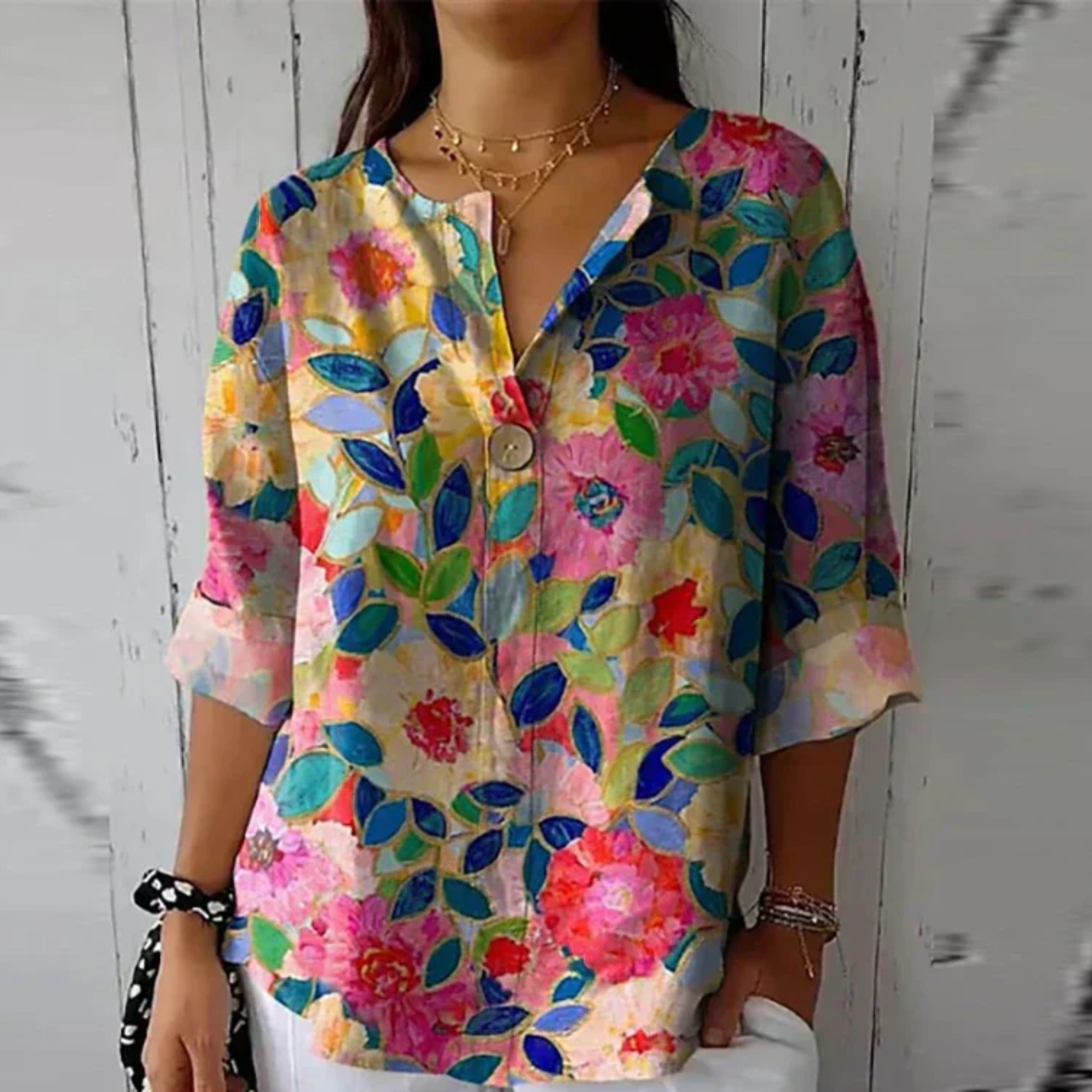 Women’s Floral Blouse 3/4 Sleeve Button-Down Style 4