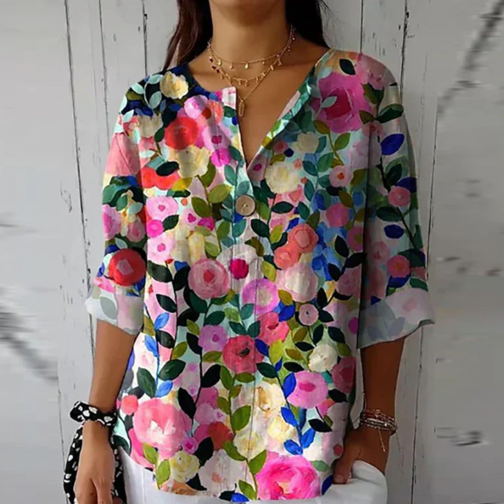 Women’s Floral Blouse 3/4 Sleeve Button-Down Style 5