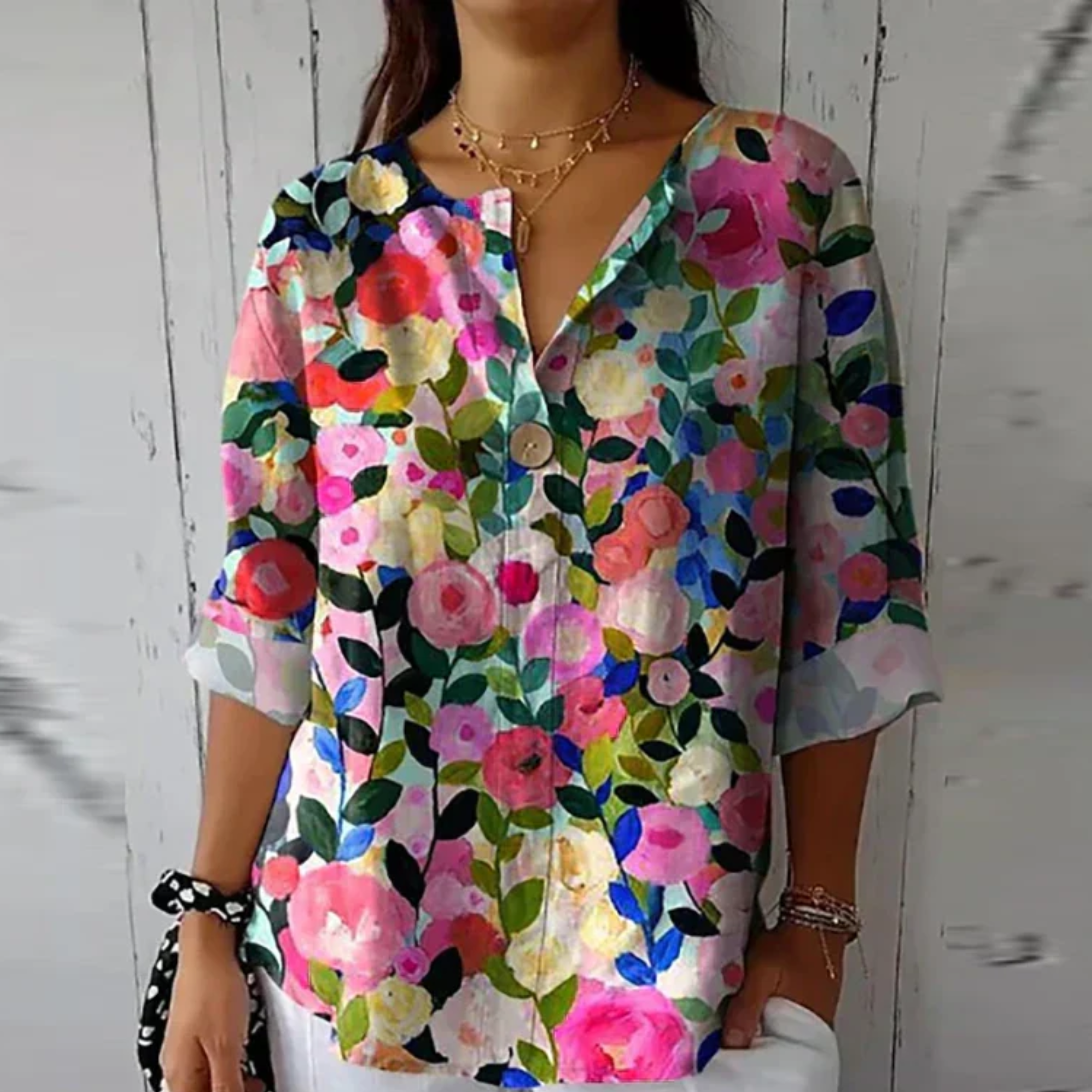 Women’s Floral Blouse 3/4 Sleeve Button-Down Style 5