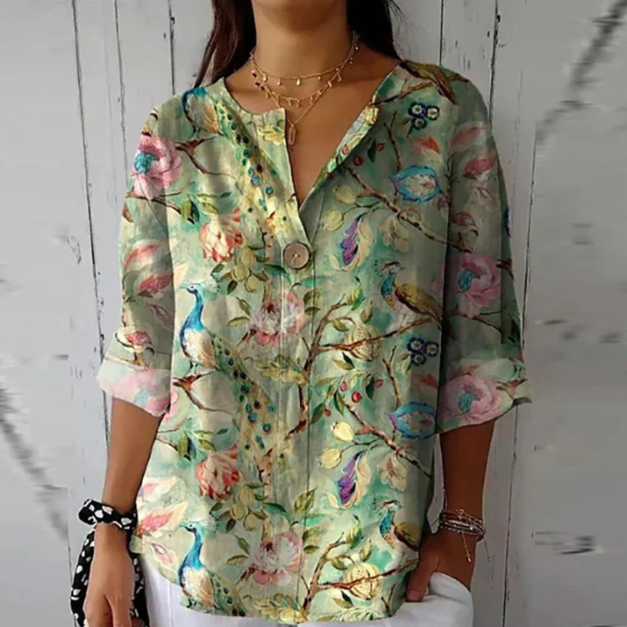 Women’s Floral Blouse 3/4 Sleeve Button-Down Style 6