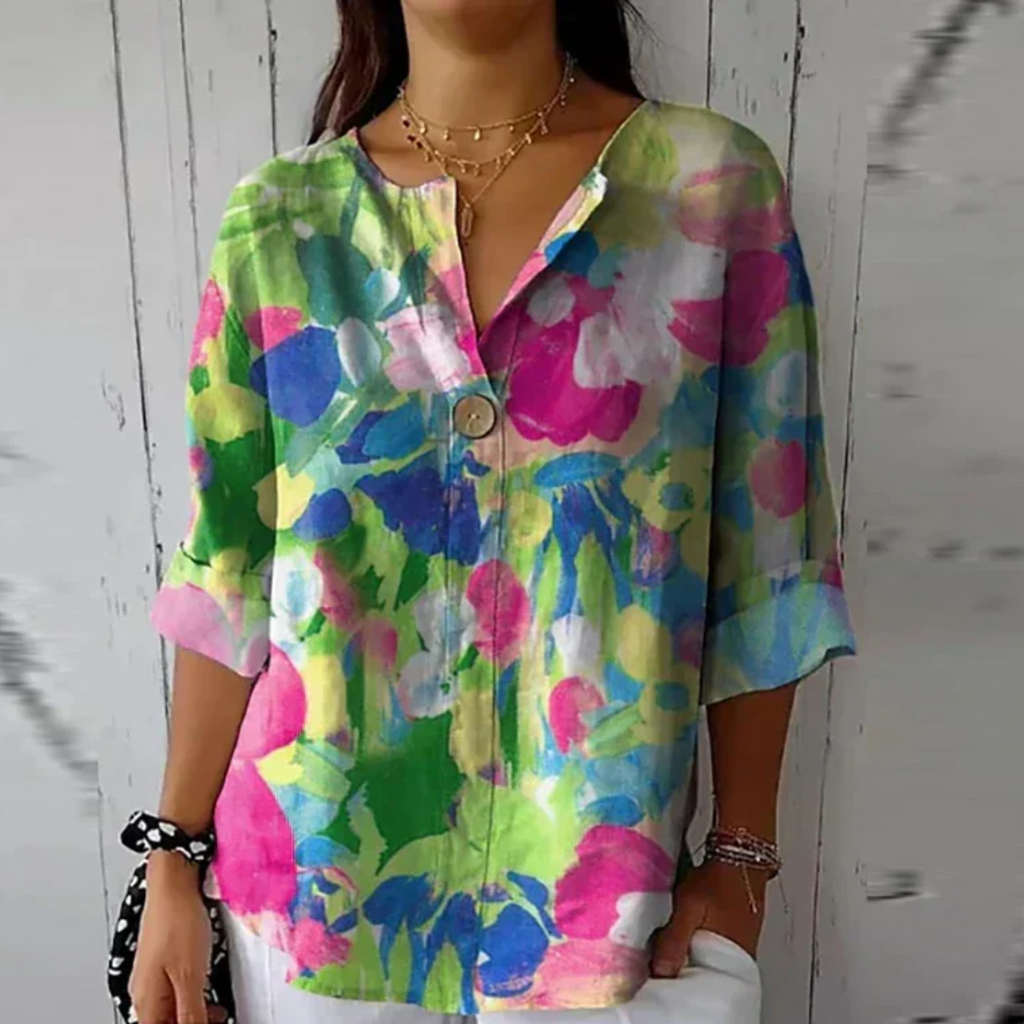 Women’s Floral Blouse 3/4 Sleeve Button-Down Style 7